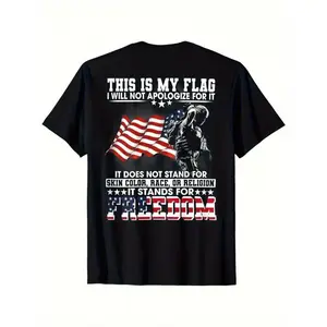 Vintage Patriotic American Flag & Soldier Print T-Shirt - Cotton Unisex Casual Tee with Bold "Stand for Freedom" Slogan, Regular Fit Short Sleeve Shirt for Men & Women - Ideal Gift for Dad, Mom, Friends, American Flag Clothes
