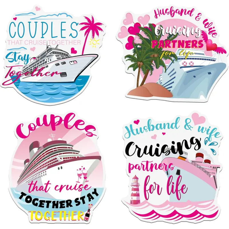 Couple Cruise Door Decorations Magnetic - 4 Pcs Large Cruise Ship Palm Tree Lighthouse Love Heart Husband and Wife Cruise Door Magnets, Anniversary Cruise Door Decor for Ship Cabin Door Fridge, Cute Magnets Fridge Magnet Set