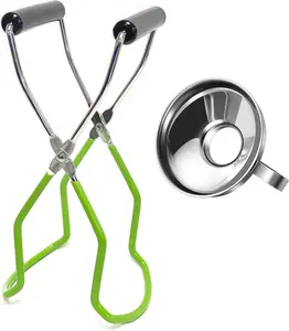 2 count Stainless Steel Canning Jar Lifter Tongs and Canning Funnel with Safe and Secure Grip for Wide Mouth and Regular Jars, Easy to clean and Dishwasher safe