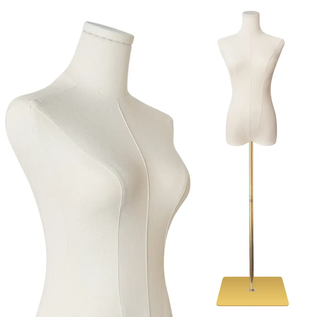 SHAREWIN DIY Sewing Female Mannequin Torso, Adjustable Gold Stand Pinable Thin Dress Form, Home Craft Dressmaking Mannequin for Hobbyist Garment & Room Decor