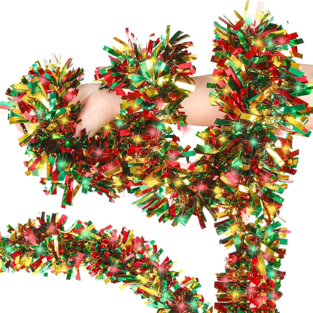 59 Feet Christmas Tinsel Garland Metallic Christmas Tree Garland Glitter Tinsel Twist Hanging for Indoor Outdoor Christmas Party Decorations…