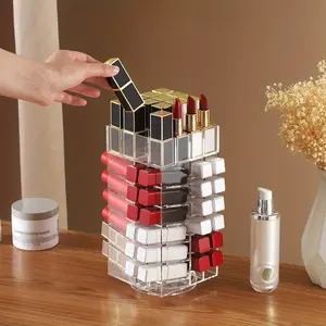 Modern Rotating Lipstick Holder Rack, 64 Grid Acrylic Display Stand, Cosmetic Honey Lip Balm Storage Organizer, Makeup Organizer, Makeup Tray