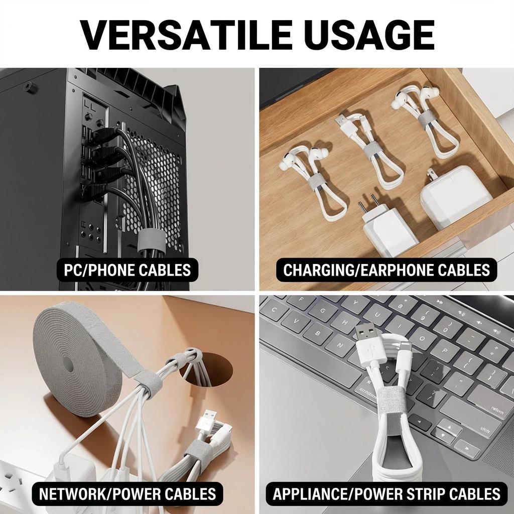 5M*2 Adjustable Magic Cable Ties with Velcro Strap & Hook Loop Fasteners for Efficient Cable Management & Organization #SmartOrganization #CleanSpace