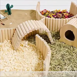 Interactive Hamster Playpen with Soft Ladder and Swing Toy, Easy Installation, Natural Wood Material, Suitable for Most Small Pets