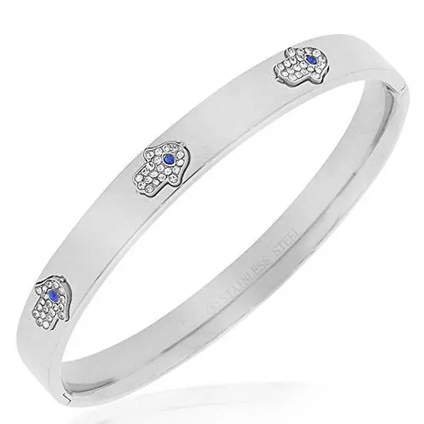Hamsa Handcuff Bracelet - Handcuff Design with Hamsa Motif and Decorative Elements