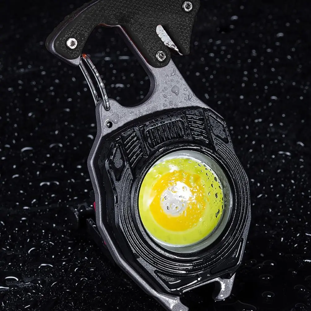 COB Keychain Work Light 1600Lumen 7 Modes Multi Tool Flashlight with Lighter Cutter Whistle Screwdriver