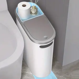 10L Bathroom Trash Can, Creative Narrow Seam Trash Can with Lid, Household Press Type Trash Can, Large Capacity Waste Bin for Home Bathroom
