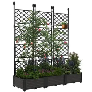 [FLASH SALE] Garvee 3-Pack Plastic Planter Boxes w/Metal Trellis - Modular Privacy Screen & Raised Garden Bed for Balcony/Patio, Black