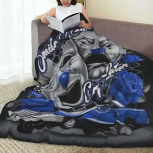 Smile Now, Cry Later" Clown Mask & Car Print Flannel Throw Blanket - Soft, Warm, and Cozy Polyester Blend, Perfect for Women & Girls, All-Season Home Decor, Seasonal Home Decor | Playful Design | Polyester Blend