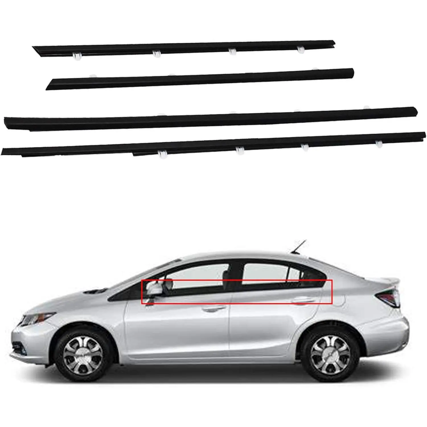 Automotive Car Window Weatherstrip Moulding Trim Belt Replacement Part, Leakproof Seal, Rattle Reduction Car Accessories for 2012-2015 Civic Sedan