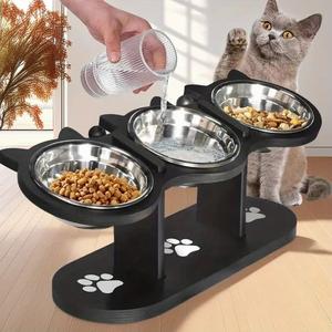 adjustable 15 degree tilt cat bowl, 1 set 3 stainless steel bowls detachable pet feeder, pet supplies for indoor outdoor use, cat and dog feeding accessories