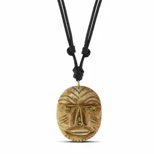 African Mask IV: African Bone Pendant Necklace
