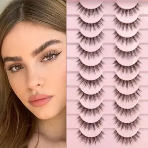 10 Pairs Pack False Eyelashes, 3D Lashes Natural Look, Clear Band 14mm, Soft Volume Lashes, Fake Eyelashes for Daily Use