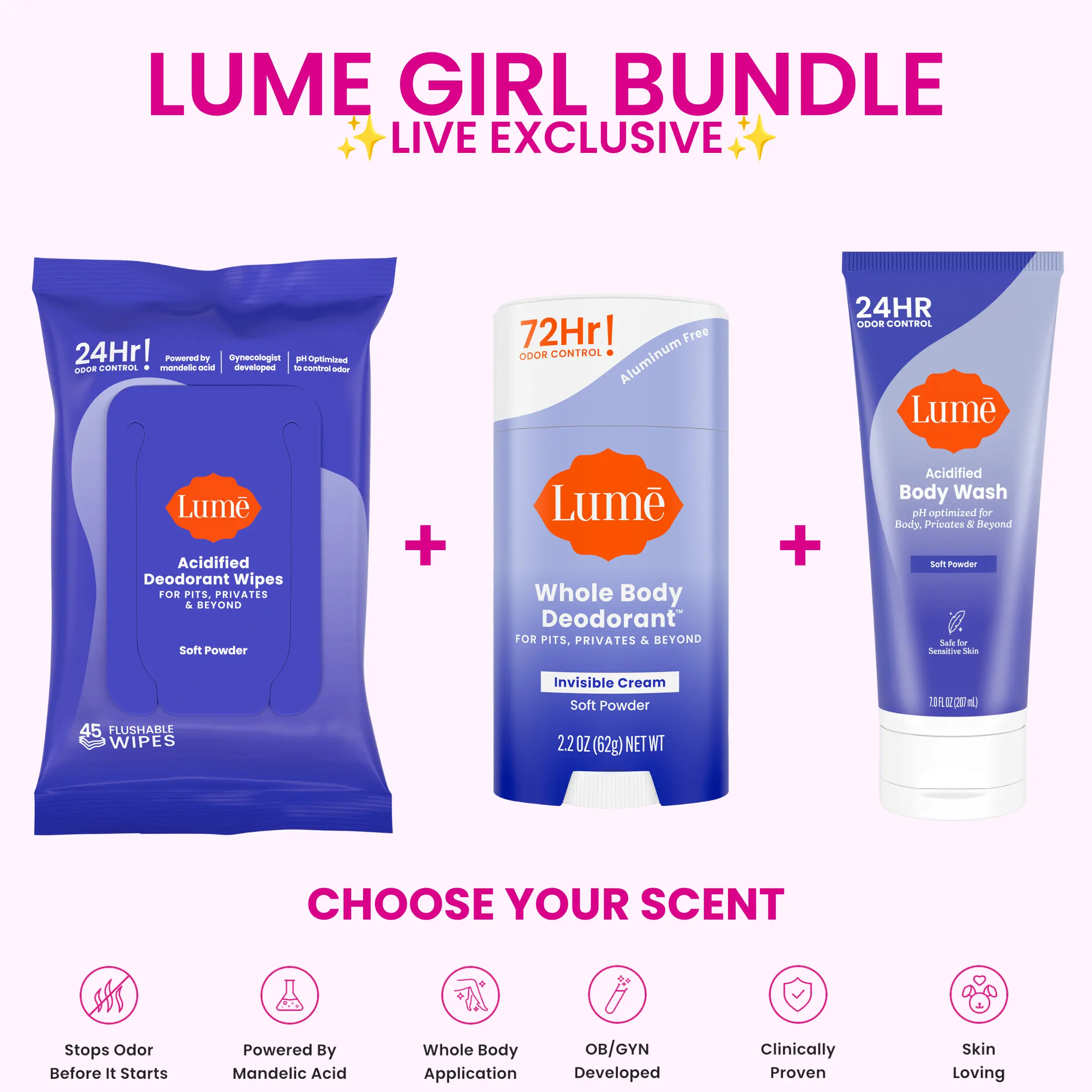 Lume Girl Bundle - Live Exclusive - For The Whole Body - Deodorant - Body Wash - Wipes