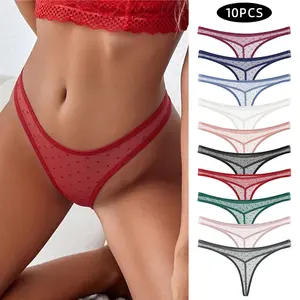 10pcs Women's Sheer Thong Briefs, Sexy See-Through Panties with Sheer Look for Swimwear & Surfwear Use,summervibes