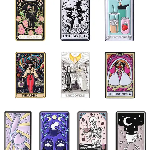 Modern Tarot Card Badge Set, Vintage Style with Subculture Themes, Unique Lapel Pins, Collectible Pins for Tarot Enthusiasts, Creative Backpack Decoration Gift, Alloy Brooch Pin