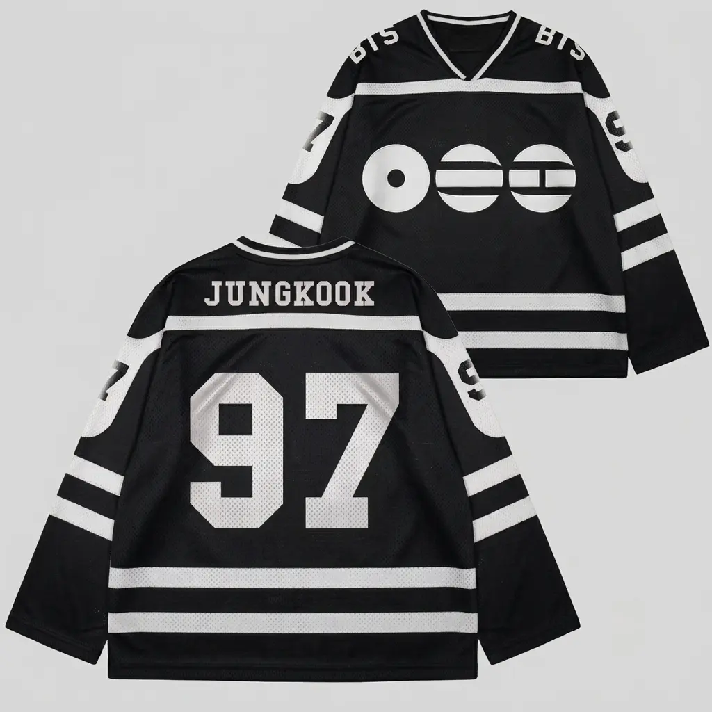 2026 Kpop Hockey Jersey Long Sleeve V-Neck Vintage Streetwear Shirt Loose Fit Athletic Pullover Graphic Sporty Top for Men Women