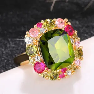 Luxury Fugitive Forest Princess Ring Emerald Square Alloy Zircon Inlay Retro Women's Engagement Secret Garden Inspired Jewelry Gifts