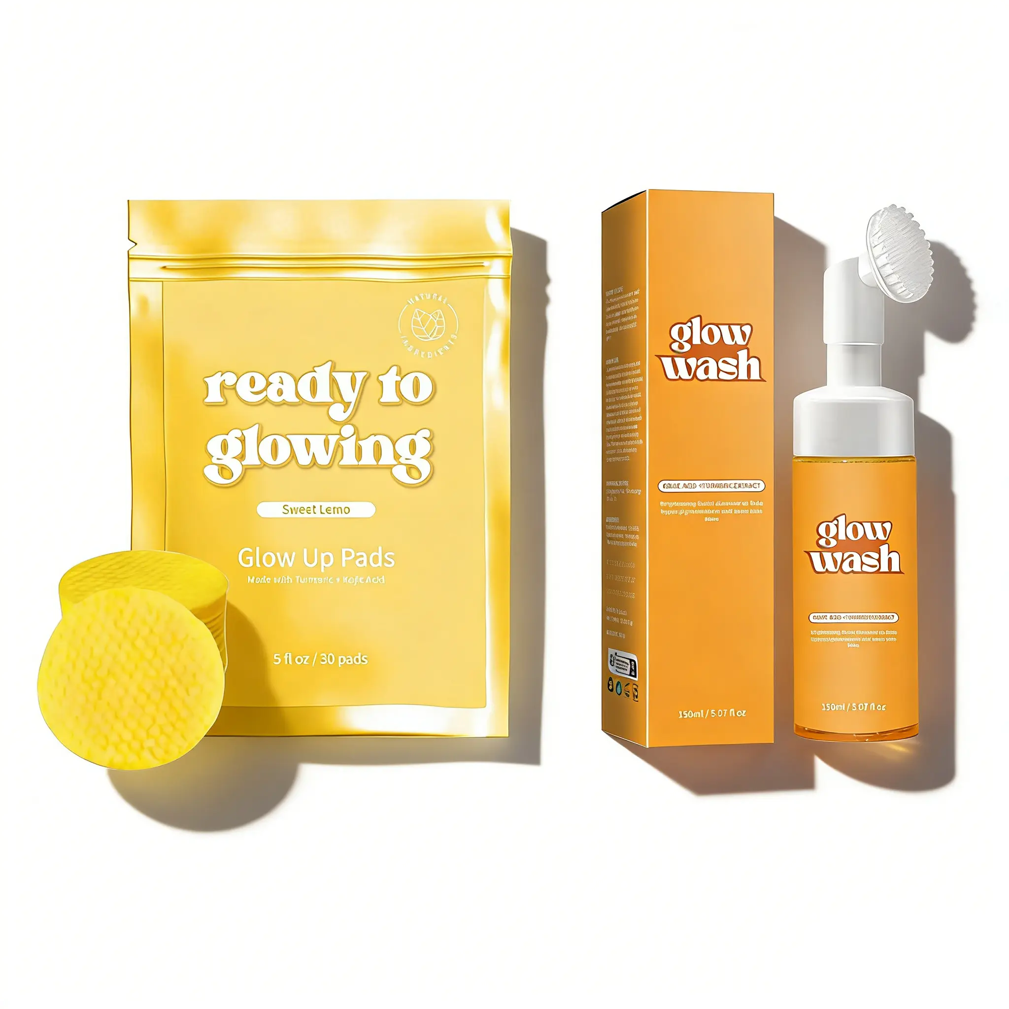 Facial Cleanser Beauty Kit - Ready-to-Glow Wash with FREE Turmeric Pads & Sweet Lemo Glow-Up Pads for Healthy Skin Comprehensive Skincare Routine