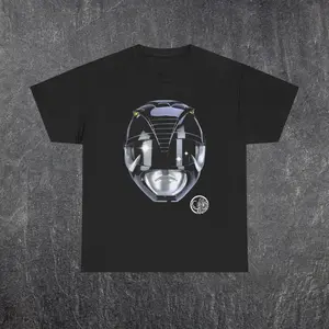 Black Power Ranger MMPR Tee - Oversized Cotton Casual Shirt with Retro Vintage Look