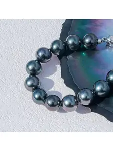 7-8mm Genuine Tahitian Black Pearl Necklace AAAA+ Quality Handpicked Baroque Pearls 17.72 Inches Length Natural Texture