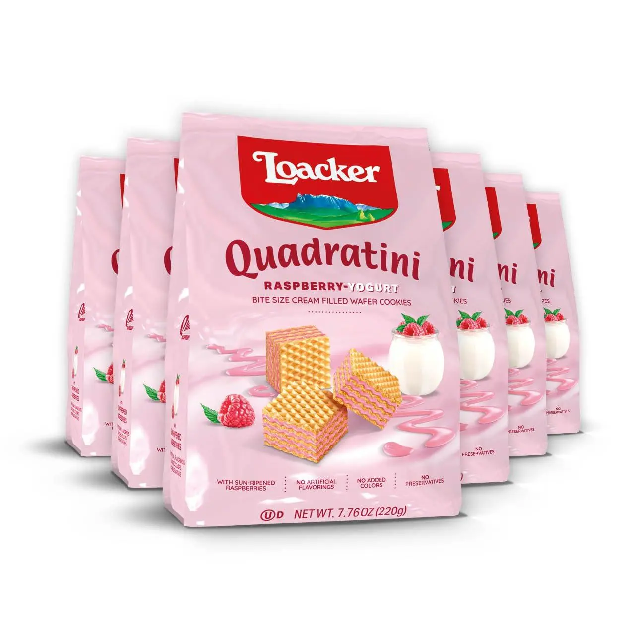 Loacker Quadratini Raspberry Wafer Bite Size Cookie Bag 7.76 oz 6ct