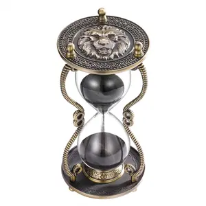 Hourglass Timer: 30-Minute Sand Clock with Large Metal Lion Carving