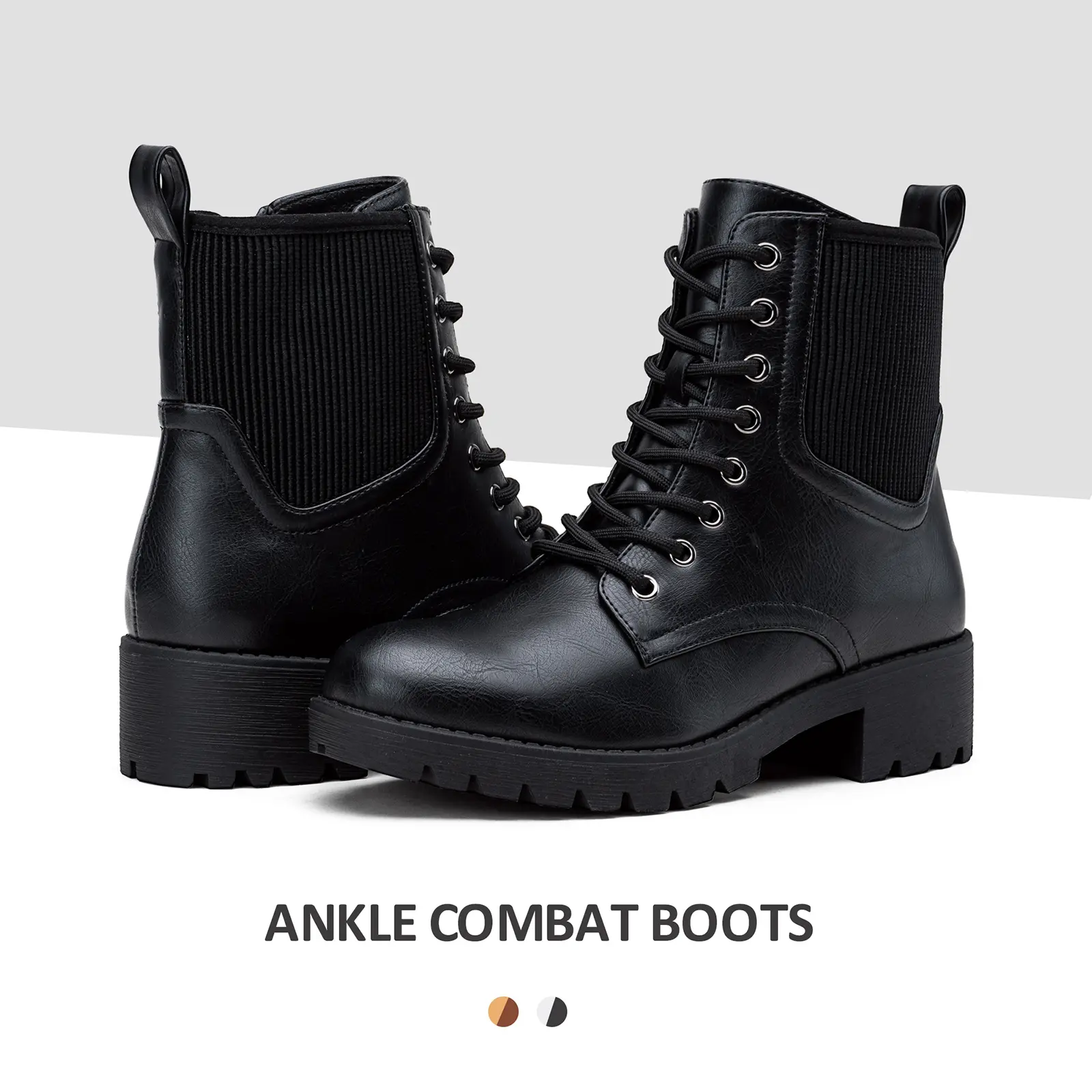 VEPOSE Women's Classic Combat Ankle Boots, Synthetic Lace-Up with Side Zipper and Low Heel, Casual Walking Shoes, Party, Chic, Casual Wear, Modest