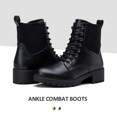 VEPOSE Women's Classic Military Style Combat Ankle Boots - Synthetic, Lace-Up, Side Zipper, Flat Heel (1cm or Less), Round Toe, Latex Pad, Basic, Rubber Sole, Chic, Preppy, Minimalist Footwear for Casual Walking, All Seasons Shoes for Women