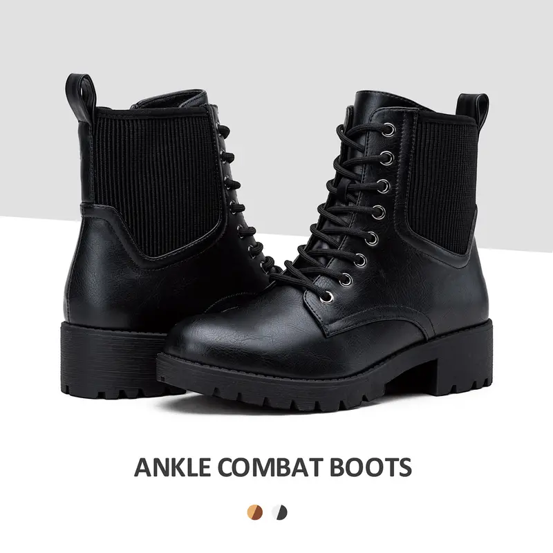 VEPOSE Women's Classic Military Style Combat Ankle Boots - Synthetic, Lace-Up, Side Zipper, Flat Heel (1cm or Less), Round Toe, Latex Pad, Basic, Rubber Sole, Chic, Preppy, Minimalist Footwear for Casual Walking, All Seasons Shoes for Women
