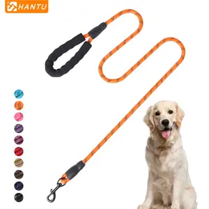 Reflective Braided Nylon Round Dog Leash - Anti-Pull Heavy-Duty Dog Lead, Pet Supplies