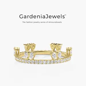 0.93ct Full-Circle Round Cut Moissanite Ring Bell Orchid Marquise 18K Gold  Plated Ring