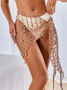 SIRENA Swim Vcay Summer Beach Fishnet Knot Cover Up Skirt
