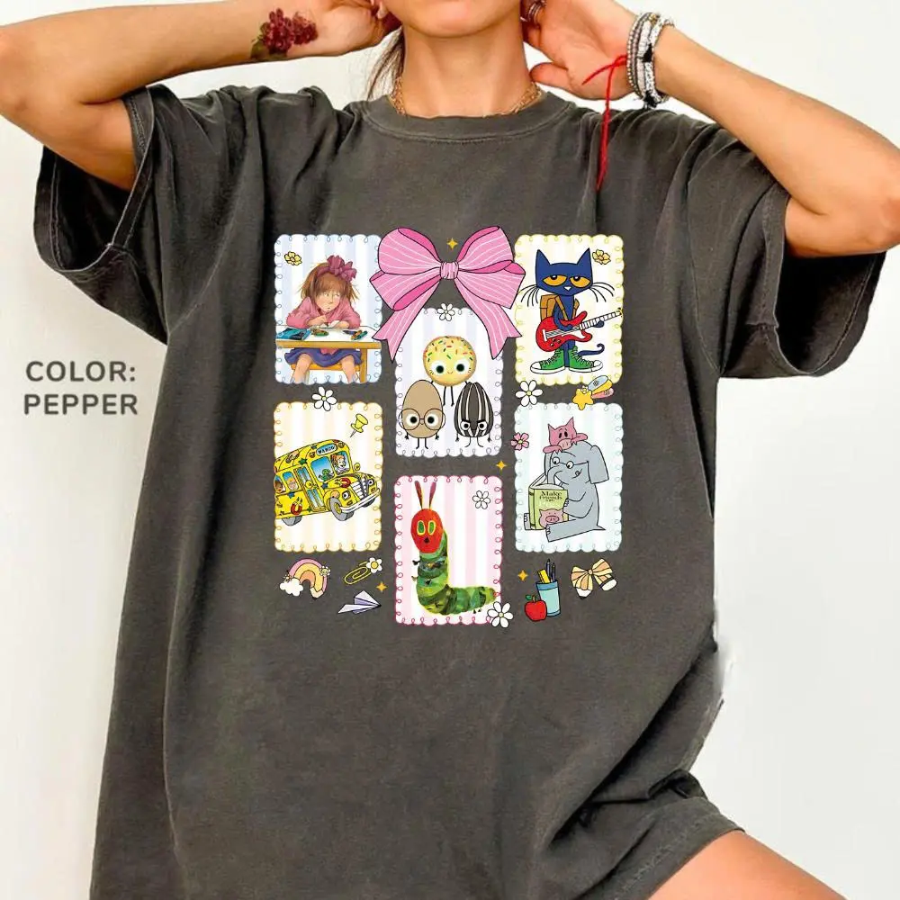 Comfort Colors Children Books Characters Back To School Coquette T-Shirt, I Still Read Children's Books T-Shirt, Teacher Library Book Club Kindergarten School Tee
