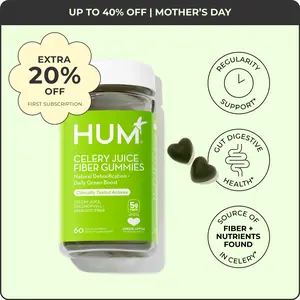 HUM Celery Juice Fiber Gummies for Detox & Gut Health - 60 Vegan Gummies with Chlorophyll & Prebiotic Fiber - Non-GMO, Soy-Free, Gluten-Free - Daily Green Boost