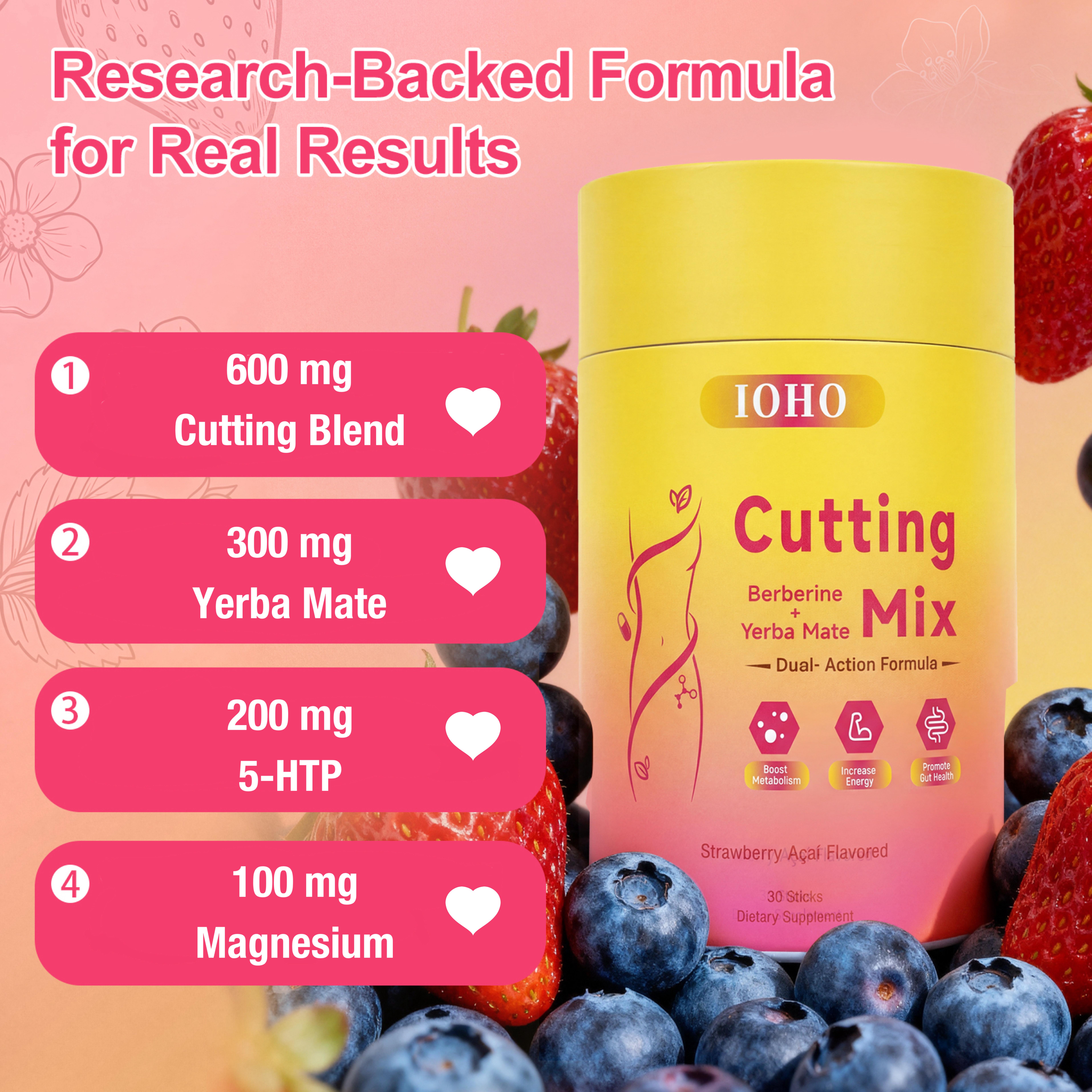 IOHO Cutting Drink Mix –| Strawberry Açaí Flavor – 30 Servings
