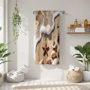 1Pc Beach style Image with Starfish and Seashells Bathroom Hand Towel Bath Towel, Multiple Size Microfiber Towel, Ultra-Soft Quick Dry and Absorbent Polyester Large Bath Towel, Unique Home Decorative Kitchen Towels,