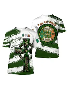 Men's Ireland Theme Print T-Shirt, Football Fan Jersey & Patriotic Streetwear, Perfect for Game Day & Travel, Casual Short Sleeve Long Tee, Football Jerseys