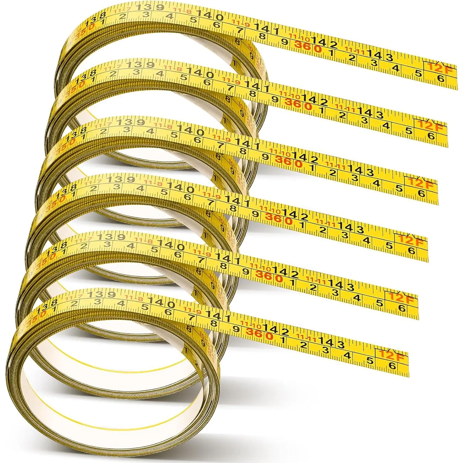 6-Count Synthetic PU Self-Adhesive Measuring Tape (12 ft/144 in) - Double-Scale Cuttable Ruler, Reliable Material, Non-Slip for Woodworking Workshop, Desk, Counter, Drafting Table