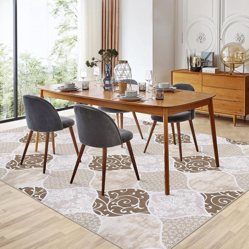 GARVEE Moroccan Area Rug: Ultra-Thin, Soft, Washable, Non-Slip Carpet for Living Room, Bedroom, Dining Room, Office; Sizes 5x7, 8x10, 9x12; Colors: Brown, Blue