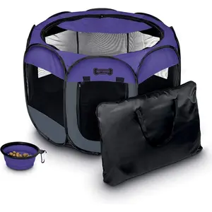 Ruff 'N Ruffus Portable Foldable Cat & Dog Playpen, Carrying Case, Purple colored, Large size, foldable, portable temporary  fence
