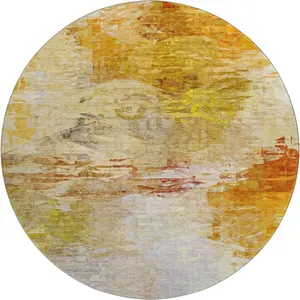 HomeRoots 650737 8 ft. Chili Red & Ivory Dual-Color Abstract Transitional Washable Circular Area Rug with UV Protection, Circular Area Rugs, Dual-Color Area Rugs