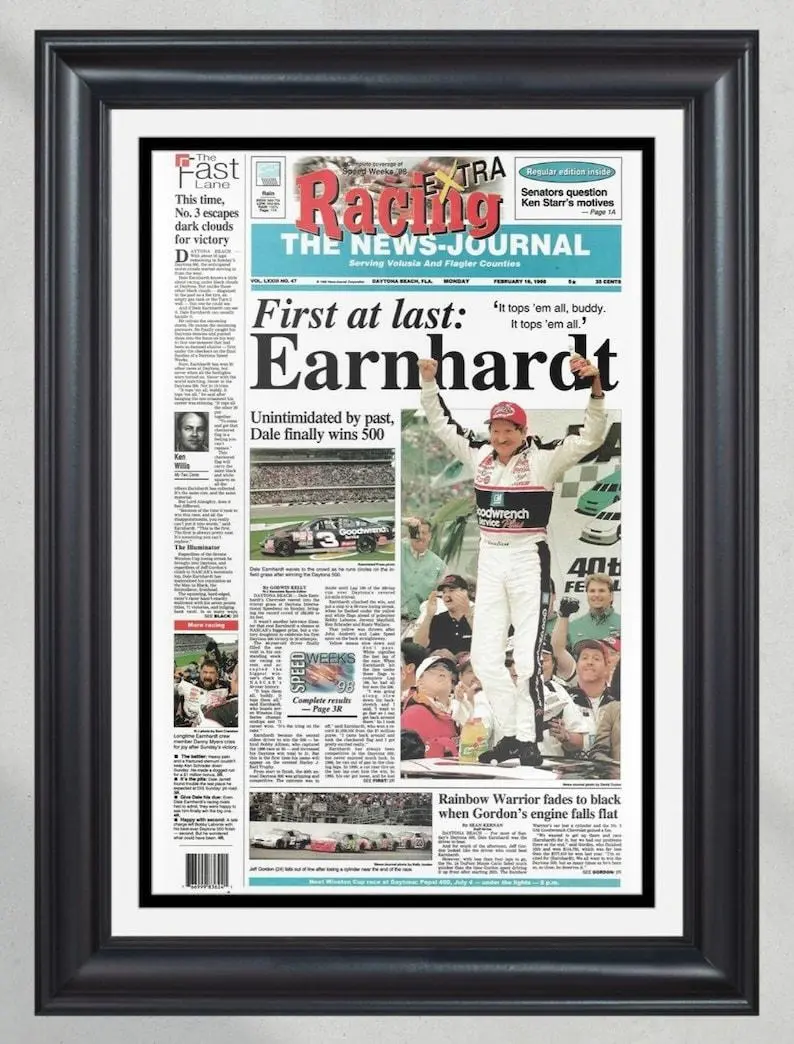 1998 Daytona 500 Dale Earnhardt Victory Poster Print Unframed Front Page Newspaper Print