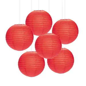 12" Red Hanging Paper Lanterns - 6 Pc.