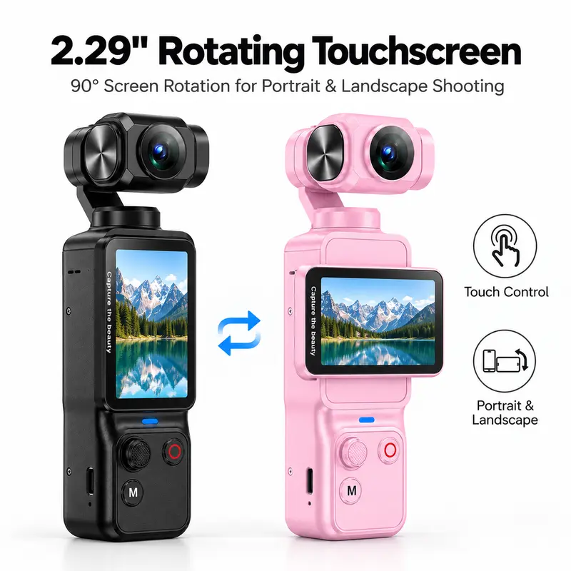 Q17 5K 30fps Handheld Gimbal Camera with 2-Axis Tilt Pan & Face ...