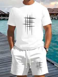 Men's Casual Short Sleeve Shorts Set, Comfortable Breathable Fabric, Summer Best Choice, Perfect Gift for Family and Friends