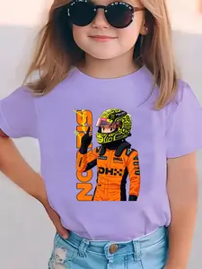 Lando Norris F1 Mclaren Racing Print Long-Sleeved Shirt For Children, New Spring/Summer Style Boys And Girls Short-Sleeved T-Shirt, Cartoon Print Tee, Unique Comfortable Casual Fashion For Daily Outdoor Versatile, Ideal Gift Choice