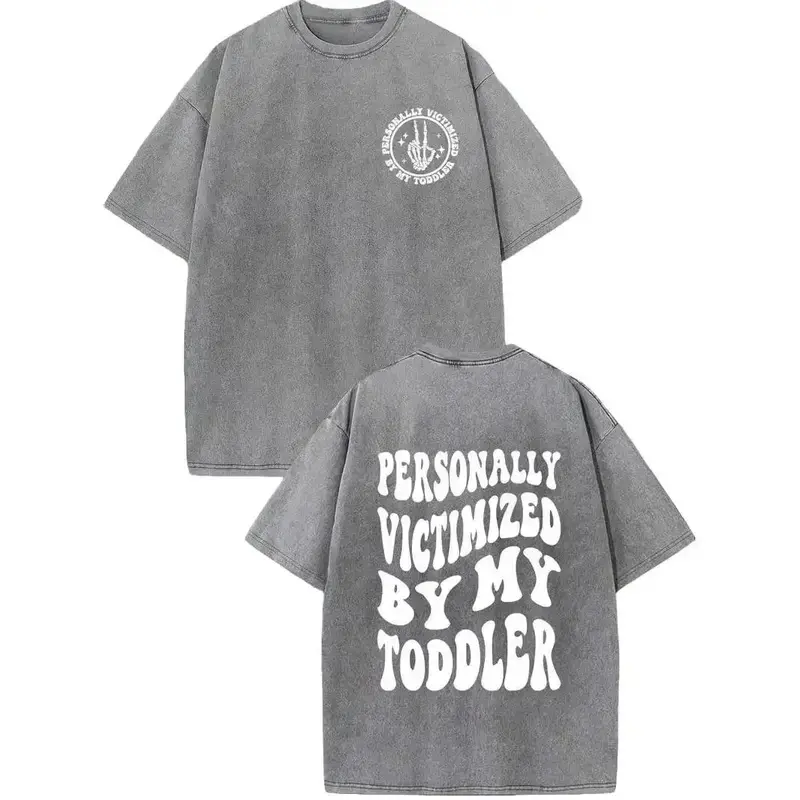 Menswear Unisex Vintage Acid Wash Double-Sided Funny Parent Life Graphic T-Shirt, 100% Cotton Crew Neck Drop Shoulder Oversized Sarcastic Toddler Humor Streetwear Loose Summer Short-Sleeve Top S-5XL