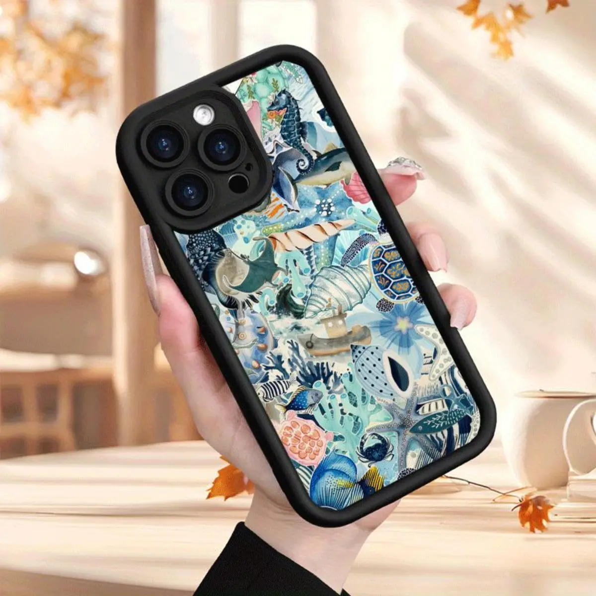 Phone Case - Oceanic Wonders Hand-Painted Phone Case Design Showcasing Seahorses, Turtles, Fish, Shells, And Coral in Bright Watercolor Style. New Sky Eye Staircase Phone Case, iPhone 17 E Air 16 15 14 Pro Max Plus 13 12 Mini 11 X XS XR