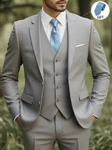 Men's Slim Fit Formal Suit Set (3 Piece), Business Attire for Meetings, Weddings, Social Events, Daily Commute, Professional Look